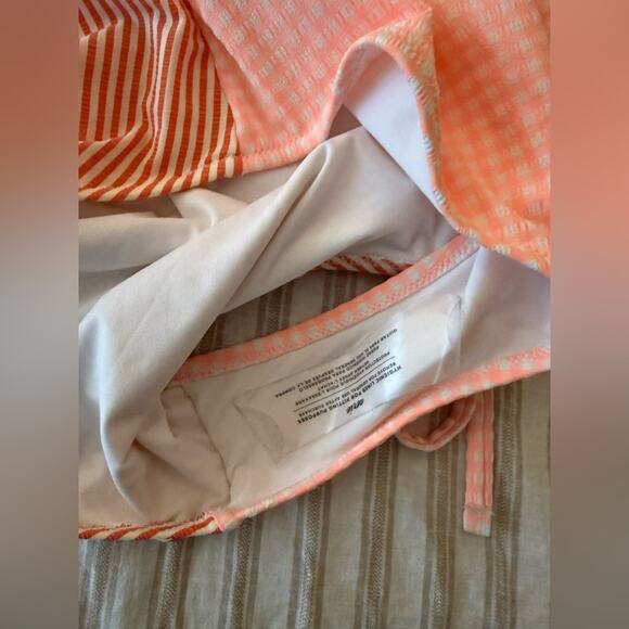 NWT Aerie Gingham & Striped One Piece Swimsuit Pink Orange Size XL - Picture 6 of 9